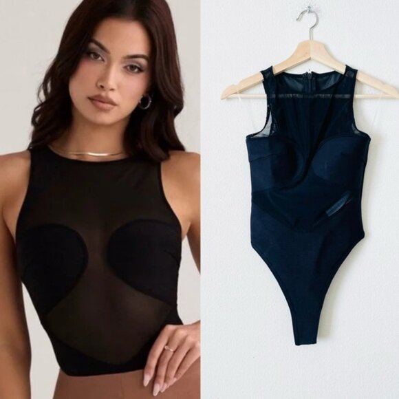 NWOT House of CB SMALL Chiara black mesh bandage bodysuit - Picture 1 of 8
